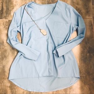 Vneck High low long sleeve blouse